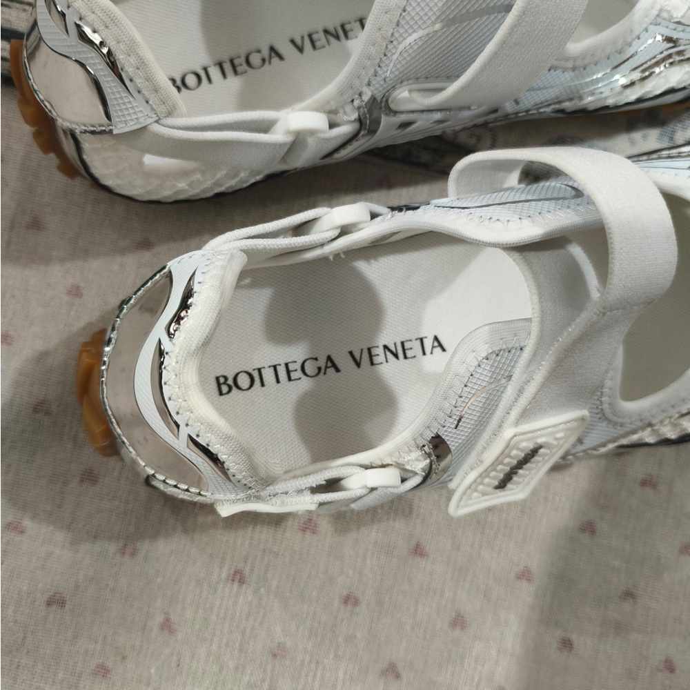 Bottega Veneta White and Silver Womens Mary Jane Sneakers - Picture 2 of 10
